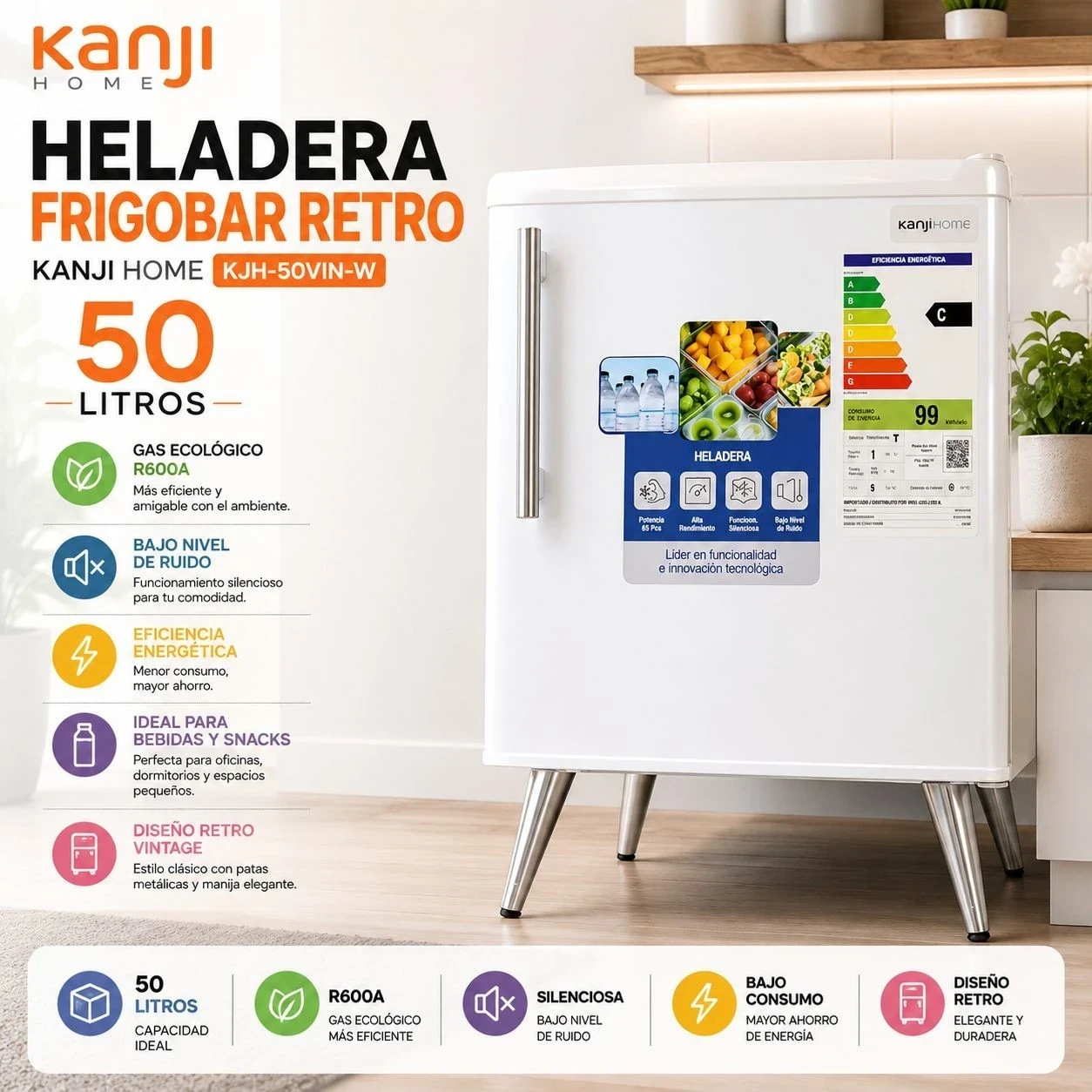 HELADERA FRIGOBAR KANJI KJH-50INV BLANCA*