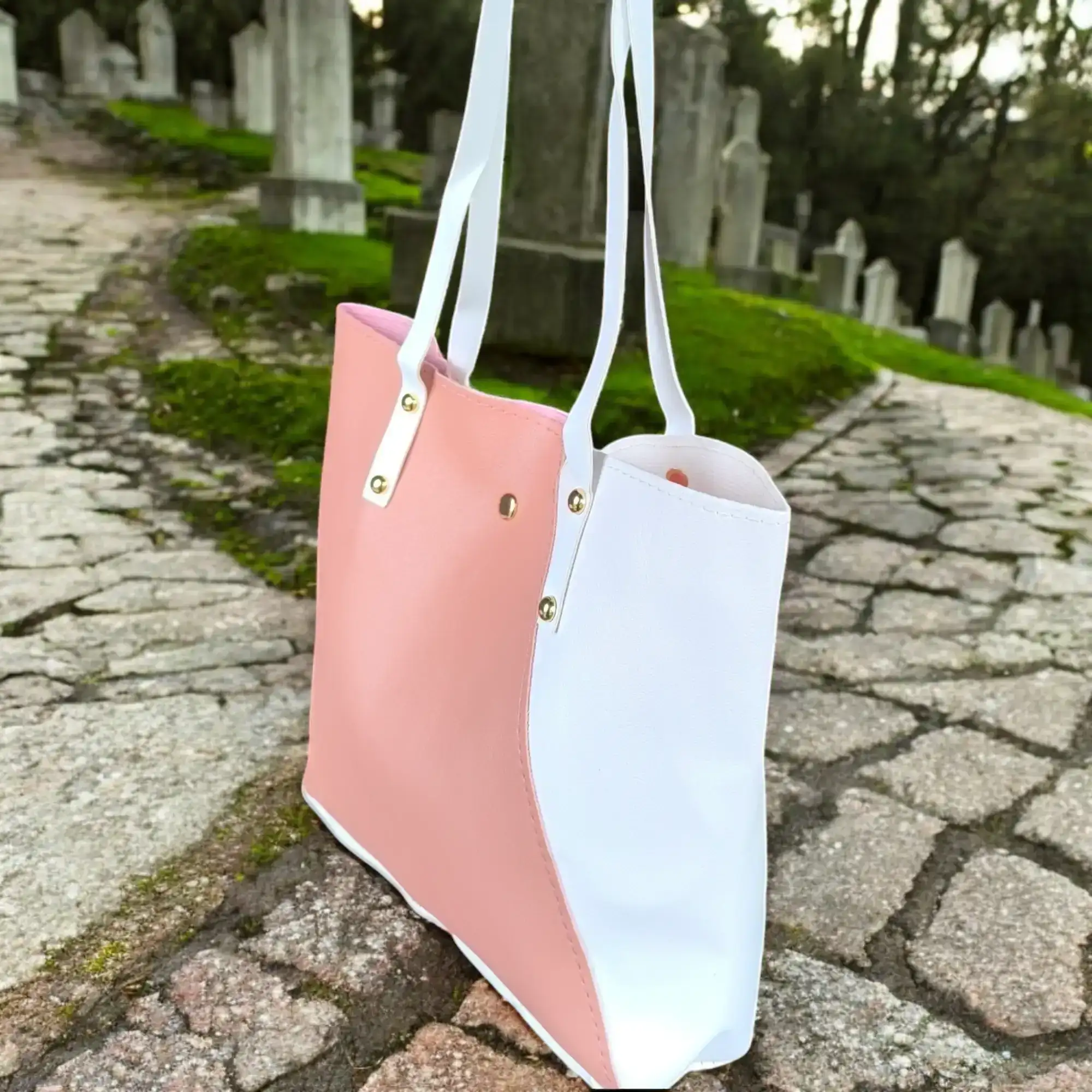 Cartera de hombro rosa/blanco 3