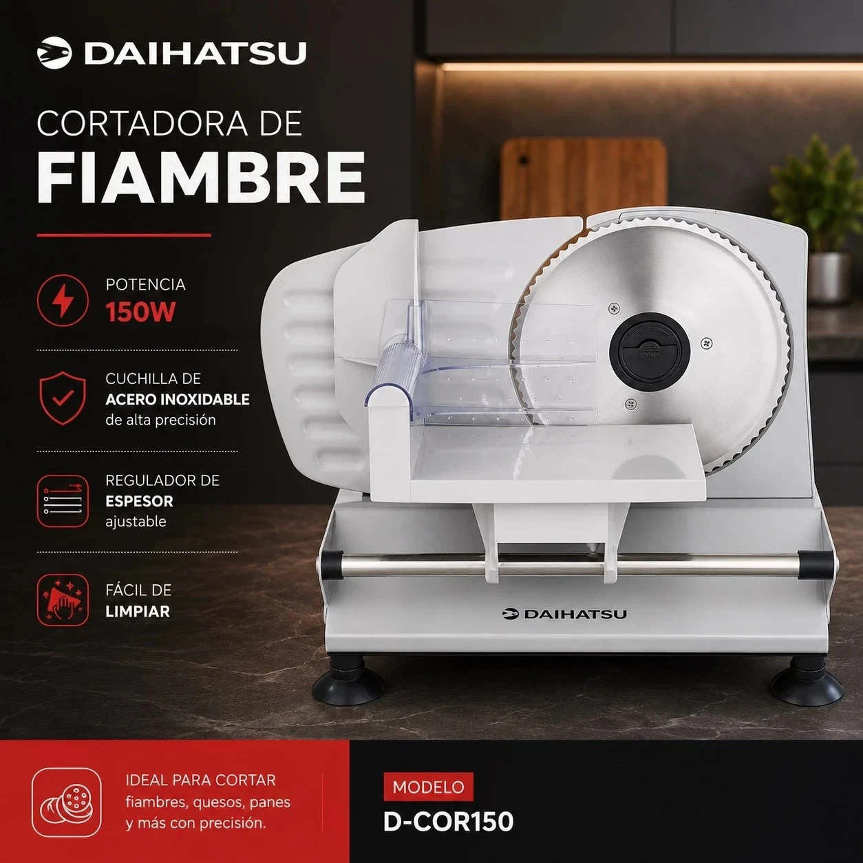 CORTADORA DE FIAMBRE DAIHATSU 150W 17CM INOX D-Cor150