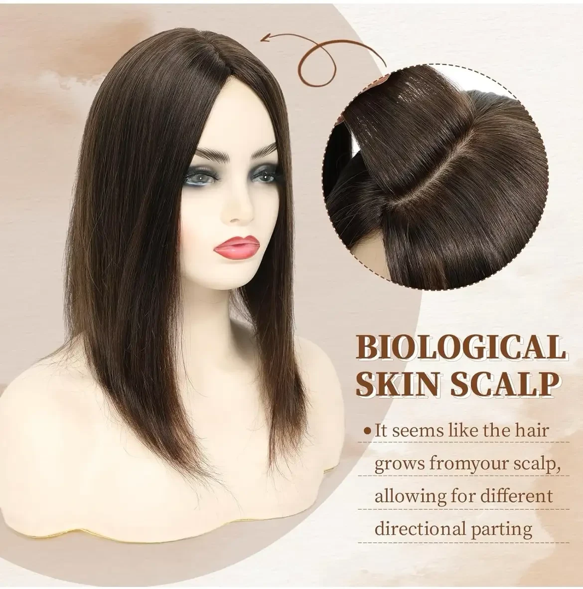 Toppers de cabello humano real para mujer, 8 x 8.5 pulgadas, cuero cabelludo Remy para mujer, clip en la parte superior de la cubierta de base grande 2
