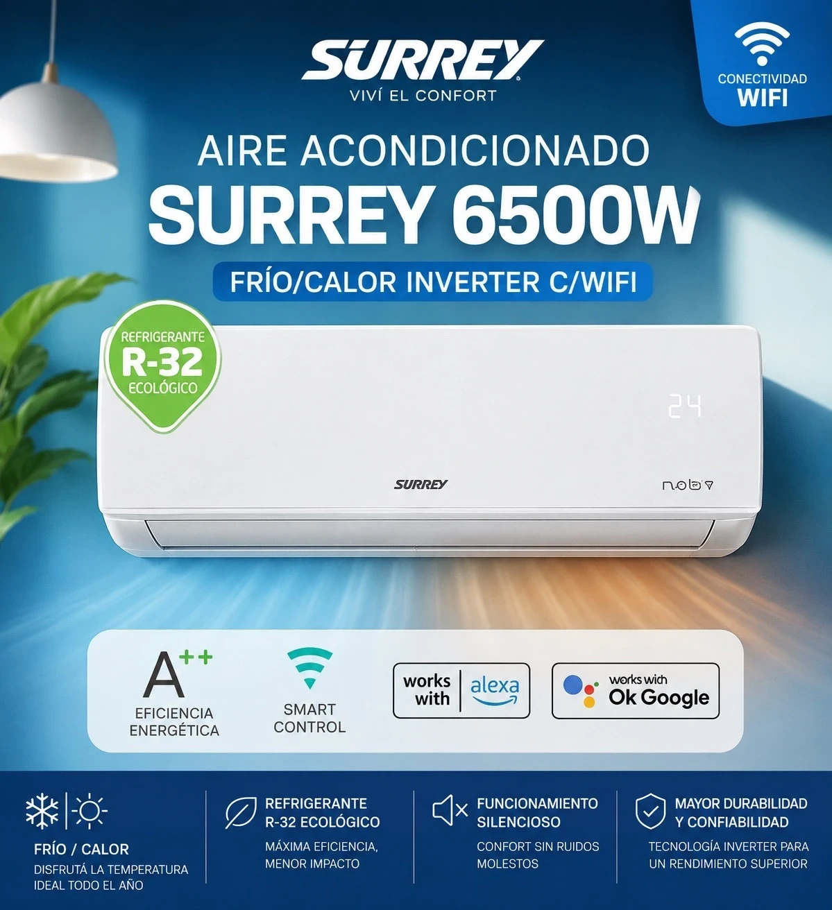 AIRE ACONDICIONADO INVERTER SURREY 6500W FRIO/CALOR WI-FI ‼️SOLO POR PEDIDOS ‼️