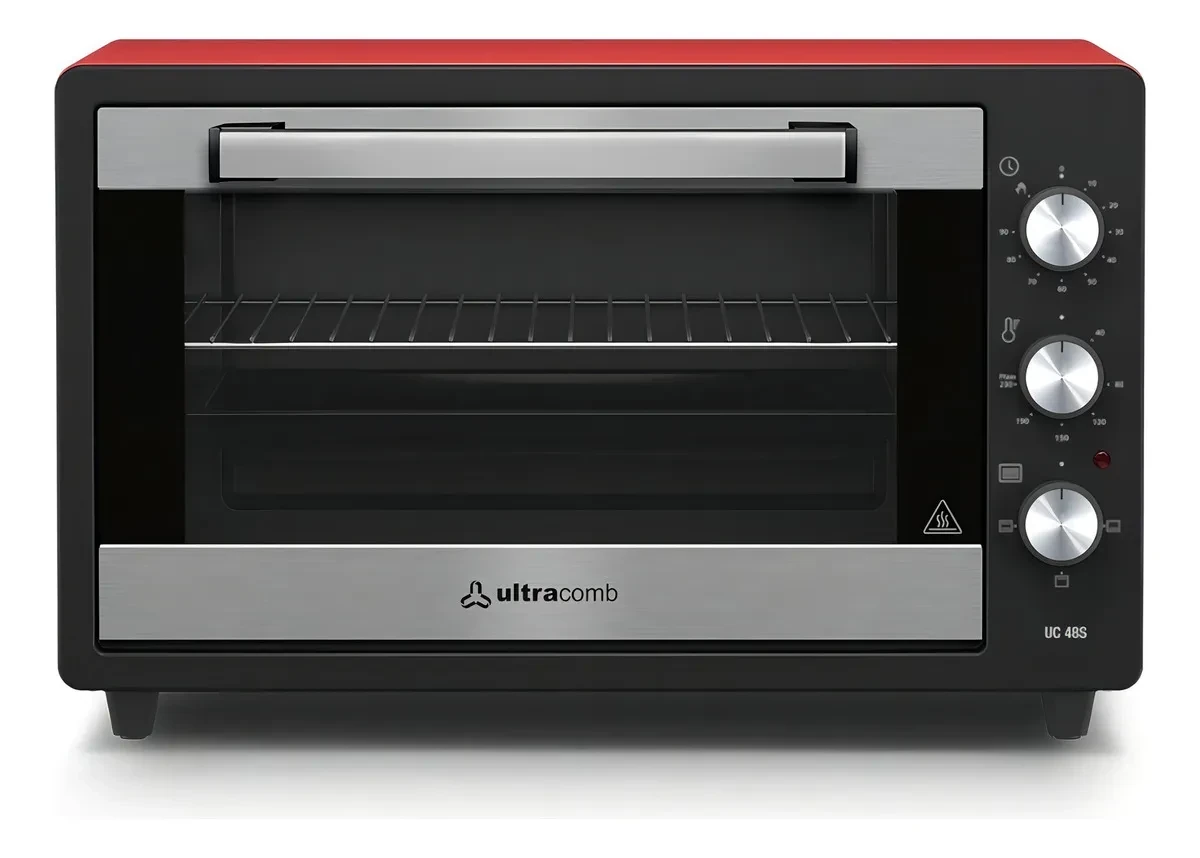 HORNO ELECTRICO DE MESA ULTRACOMB 48LTS ROJO CON PLATEADO Y NEGRO