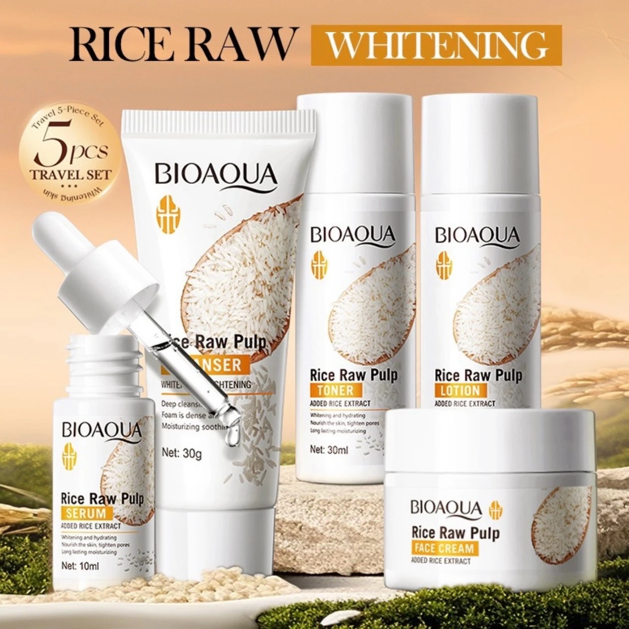 Kit Travel de 5 Productos de Arroz Bioaqua  2