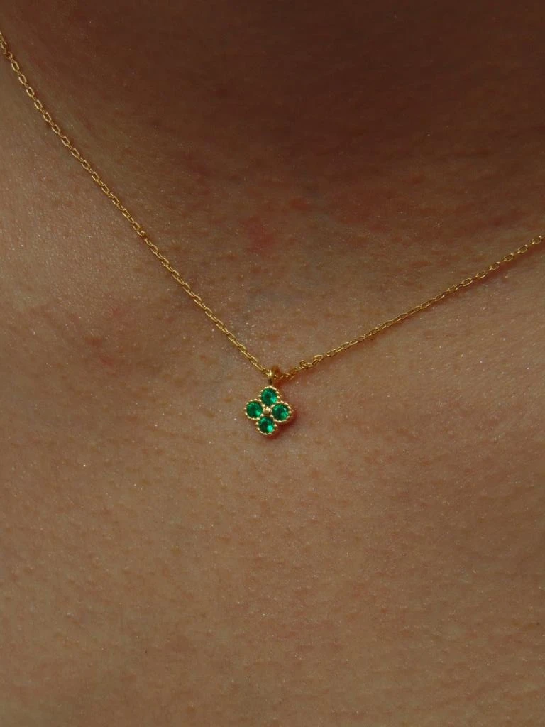 CADENA ORO LAMINADO 18K DELGADA DIJE FLOR TREBOL VERDE 6MM |LARGO 45CM  2