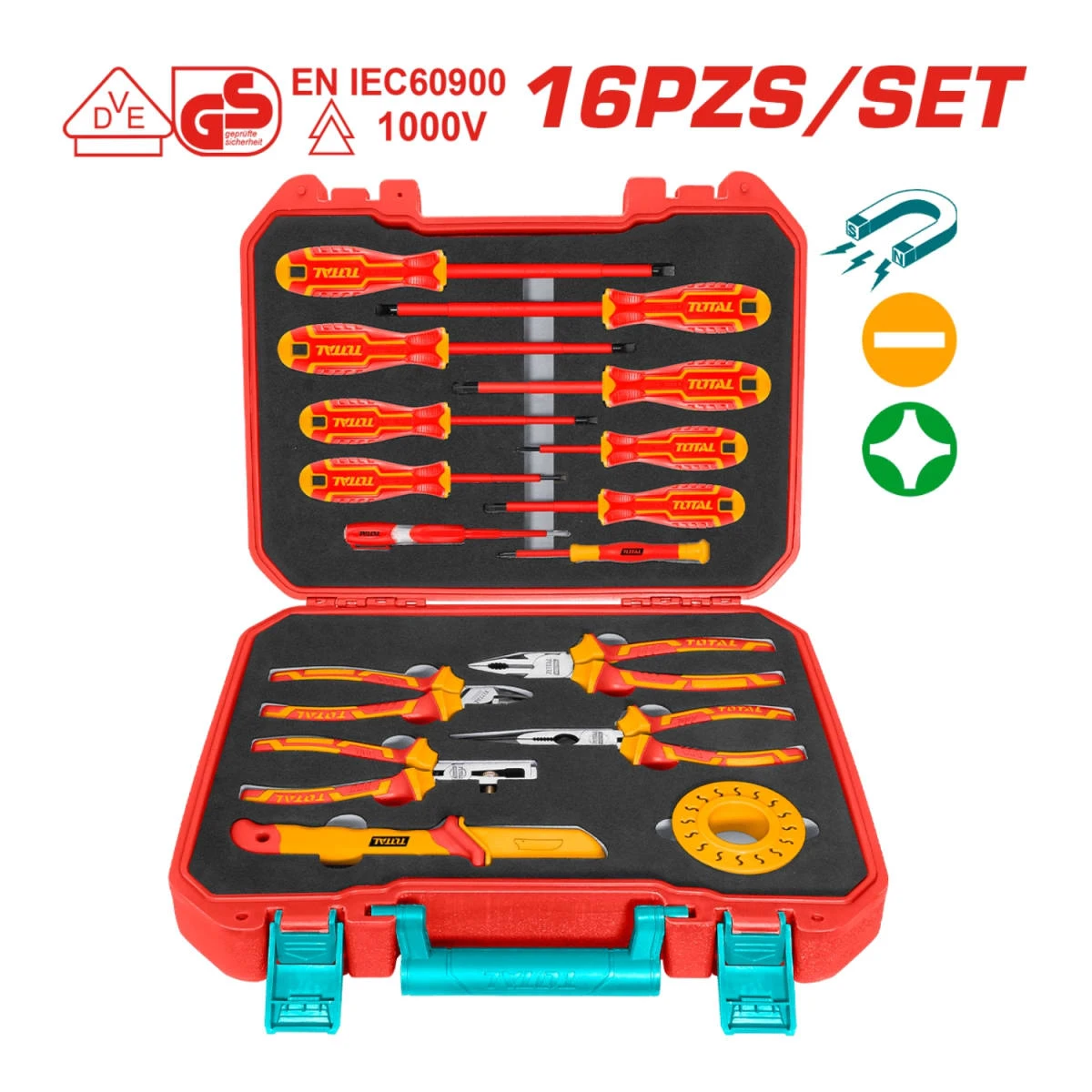 Set de herramientas dielectrico manuales 1000v 16pcs total