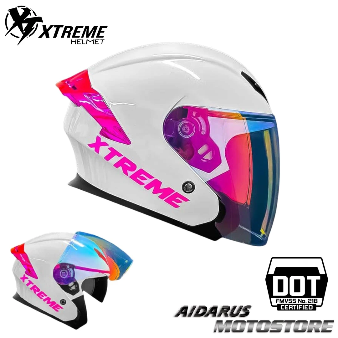 CASCO SEMIABIERTO XTREME XT717 BLANCO FUCSIA