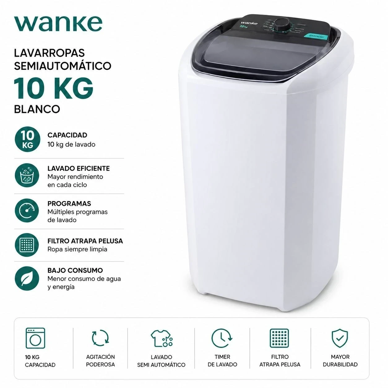 Lavarropas Wanke Lwbe105t3earb 10Kg Negro / Blanco - WANKE 2