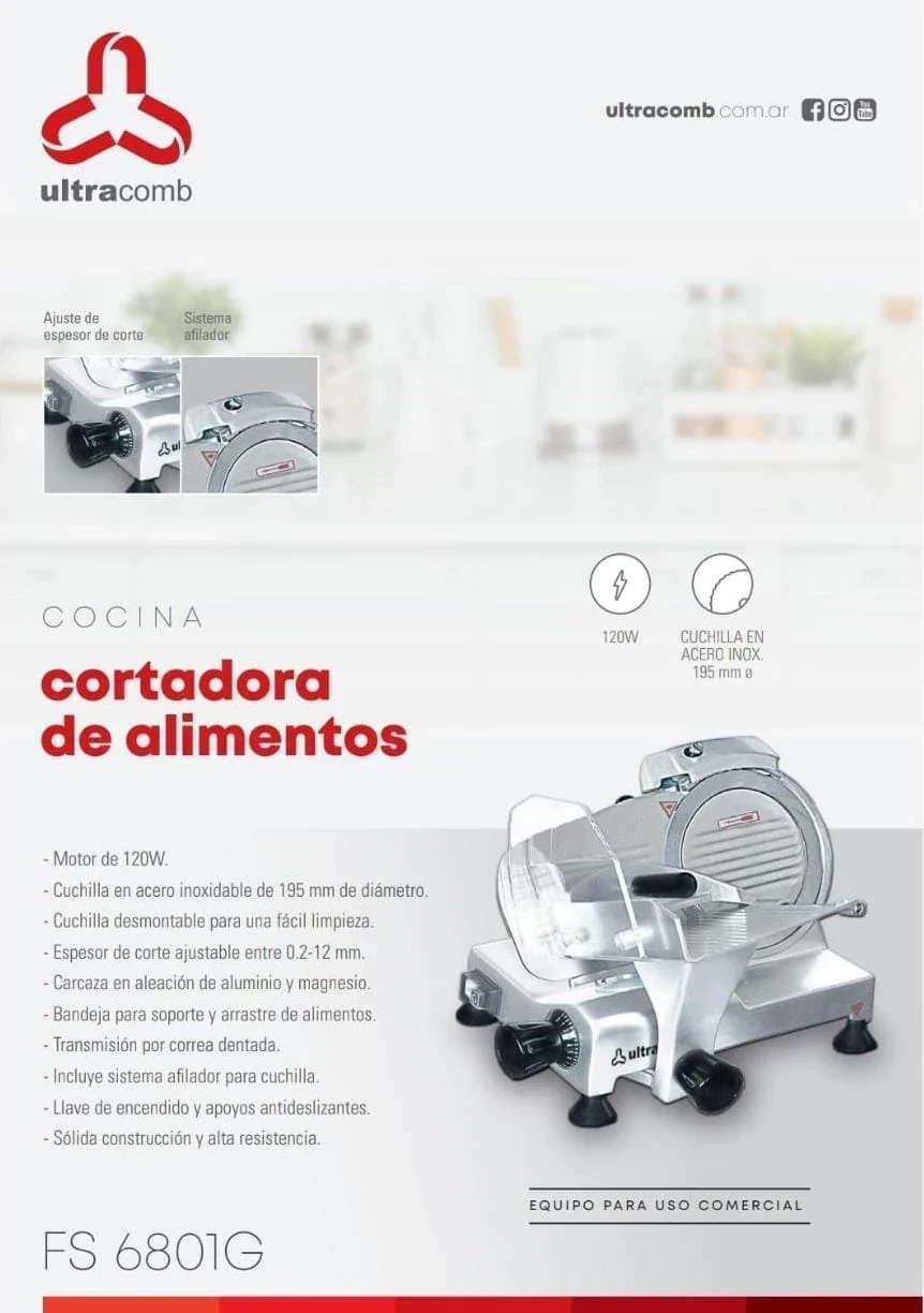 CORTADORA DE FIAMBRE PROFESIONAL ULTRACOMB 
