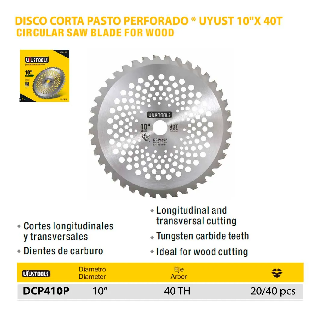 DISCO CORTA PASTO PERFORADO * UYUST 10"X 40T