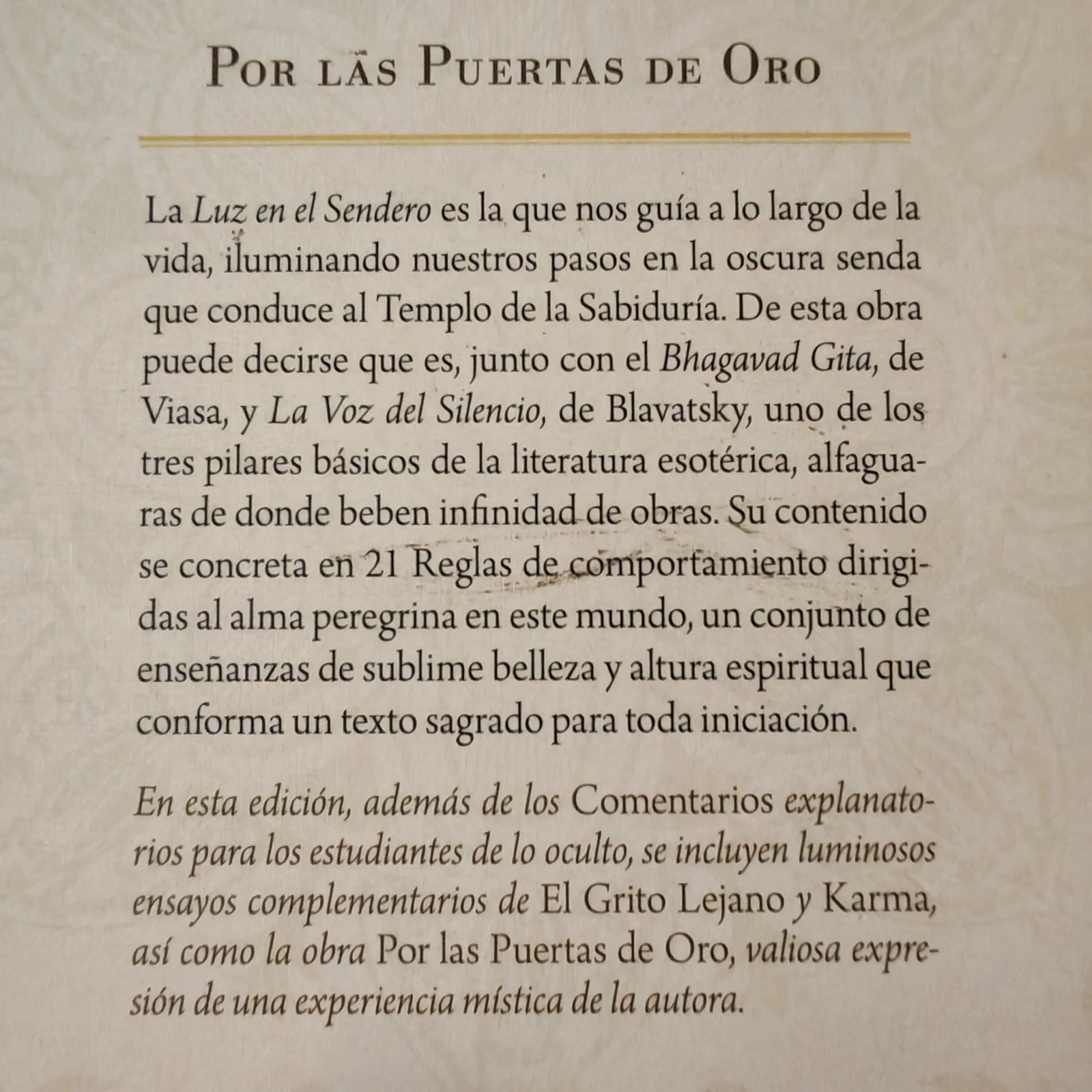 Luz en el sendero, Mabel Collins, nuevo 2