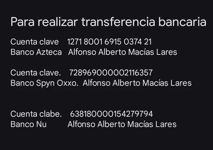 Deposita el pago transferencia bancaria 