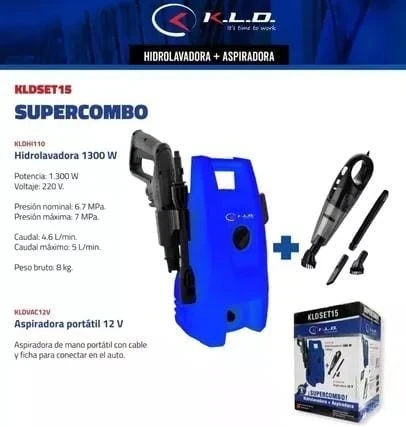 COMBO HIDROLAVADORA 1300W + ASPIRADORA PORTÁTIL KLD