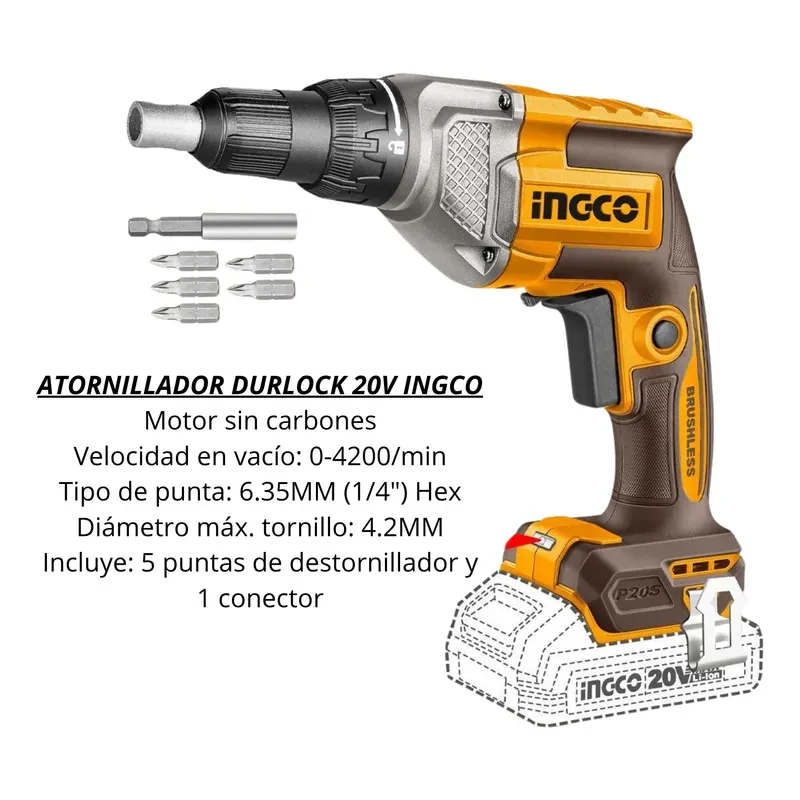 Kit Atornillador Durlock Rotomartillo Bat Carg Puntas Ingco 2