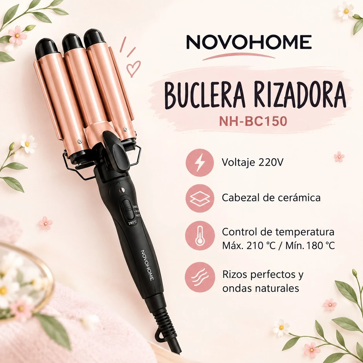 BUCLERA RIZADORA DE CABELLO  NOVOHOME NH-BC150 