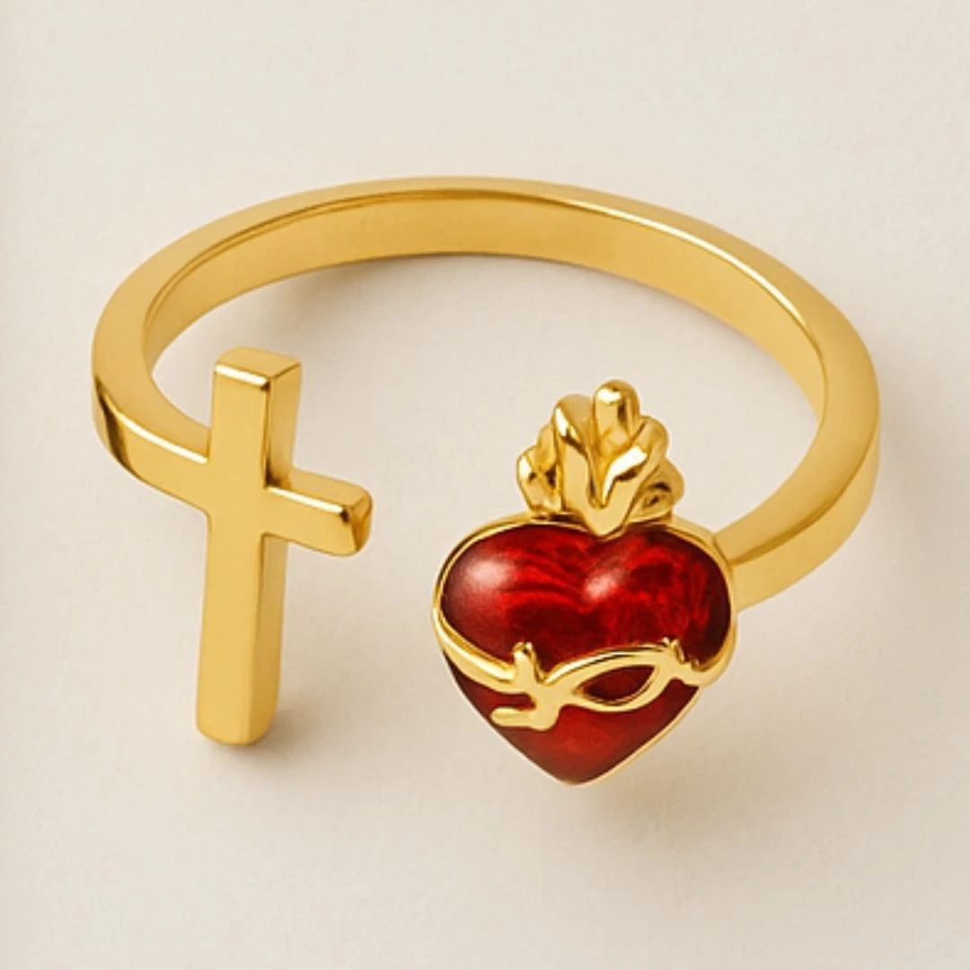 Anillo sagrado corazón con cruz 