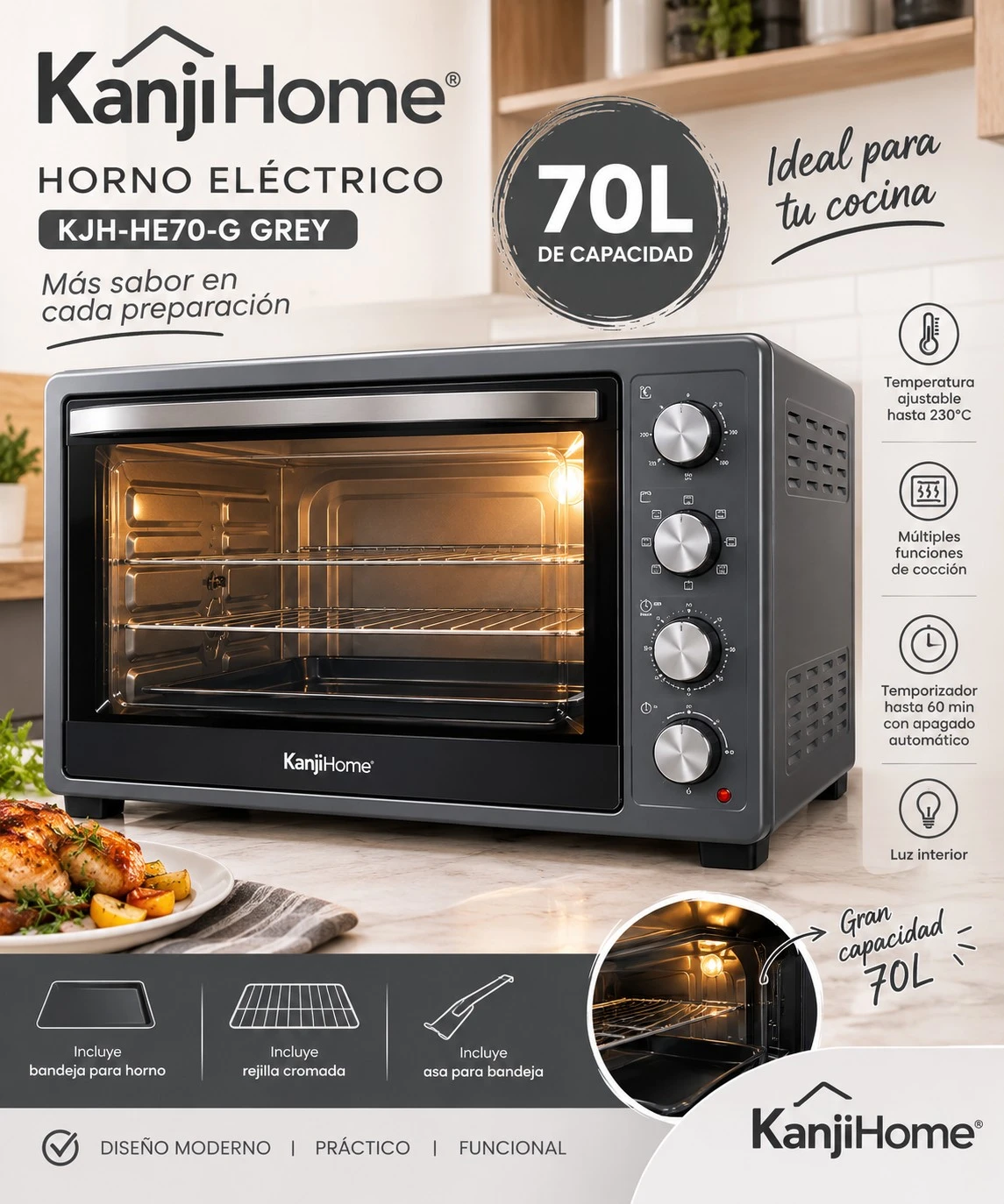 Horno Eléctrico 70L Kanihome 