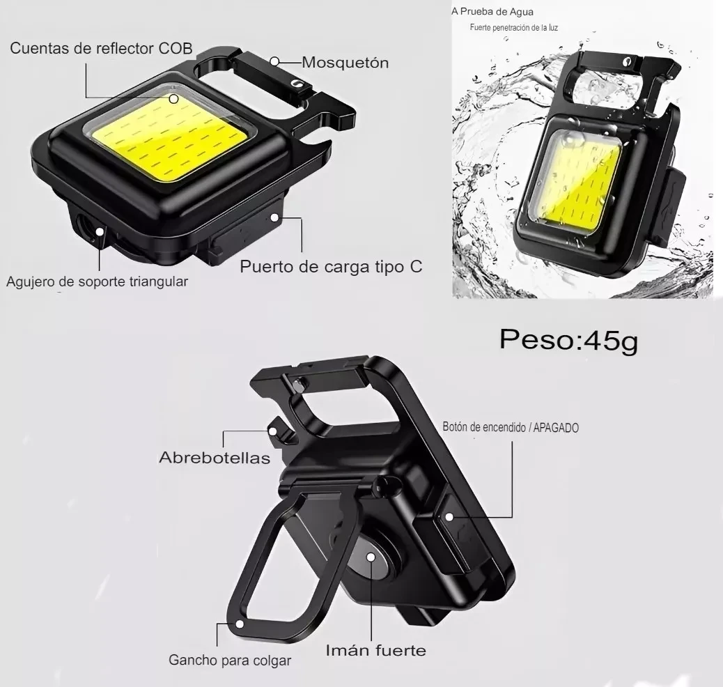 Linterna Llavero Led Cob Gancho Iman Recargable 5