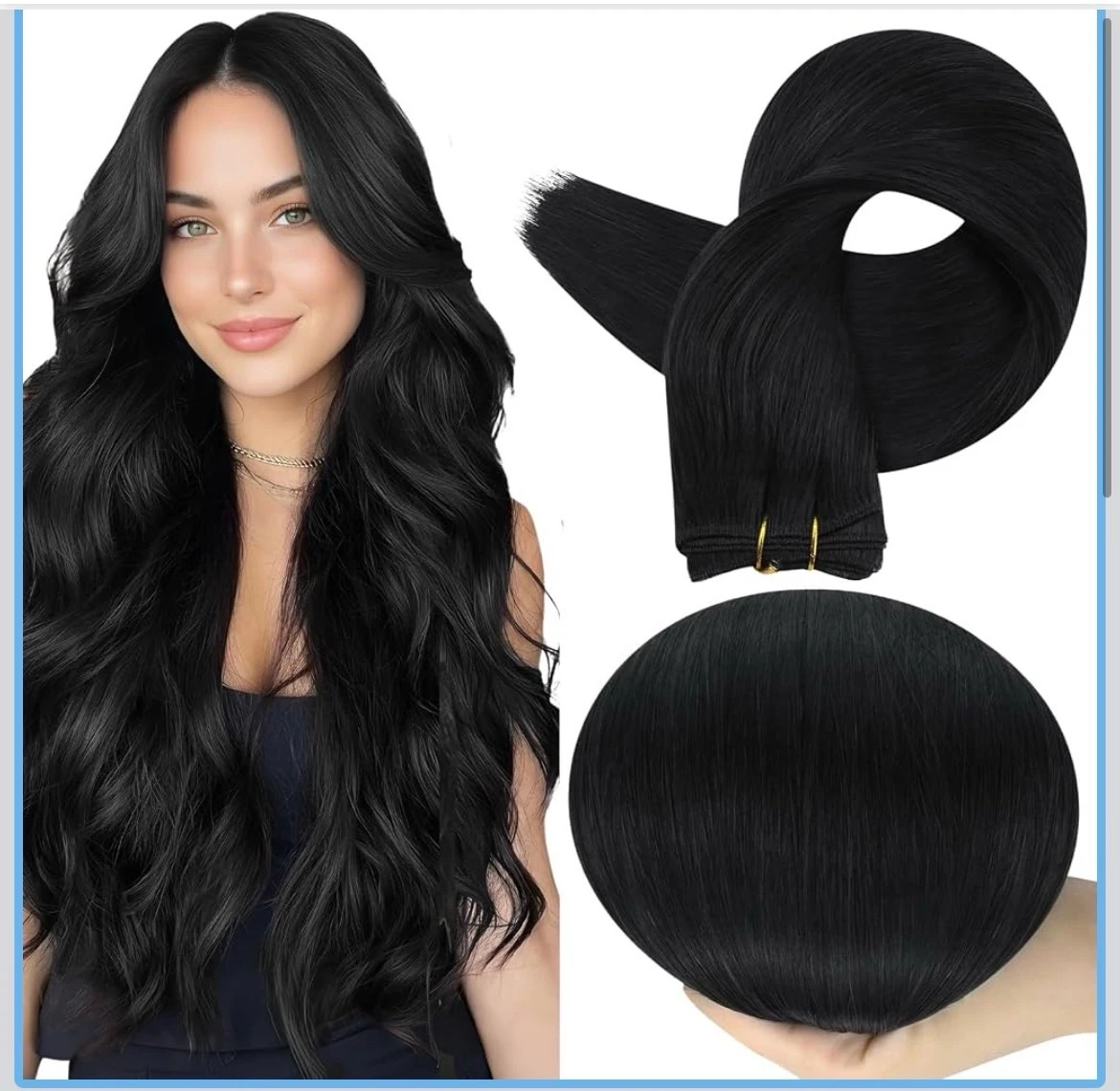 Extensiones de cabello humano para coser, color negro 22 pulgadas  110G, 