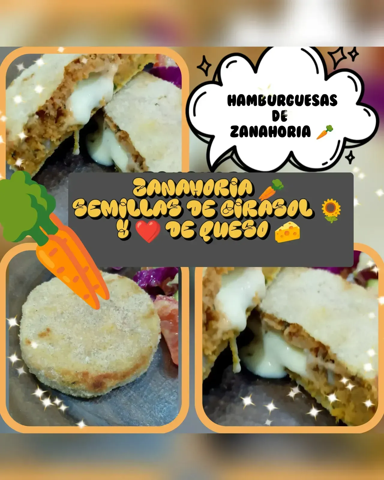 Hamburguesas de zanahoria 🥕,🌻 y 🧀 x 4