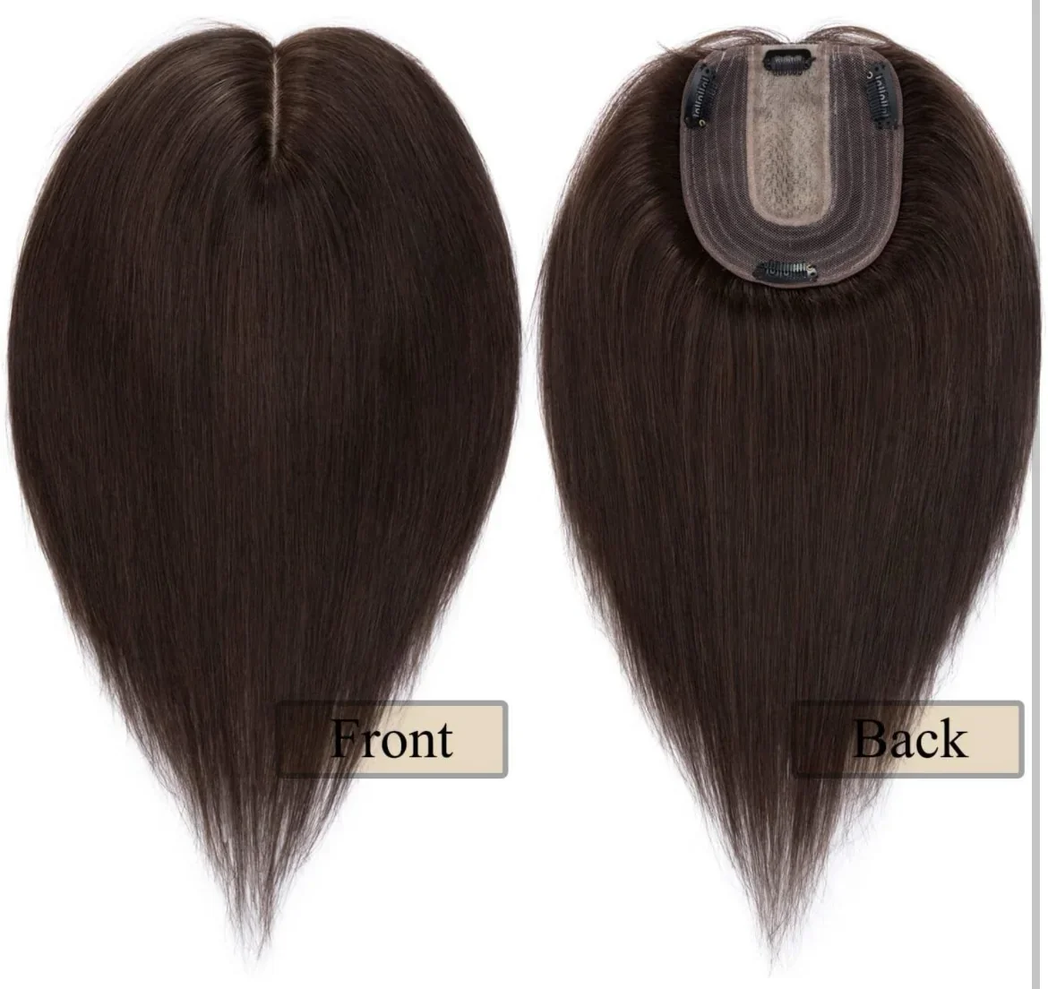 Toppers de cabello humano Remy real, densidad del 130%, 3.9 x 4.7 in, base de seda, sin flequillo, piezas de cabello lacio para cabello fino, 12 pulgadas, color marrón 2