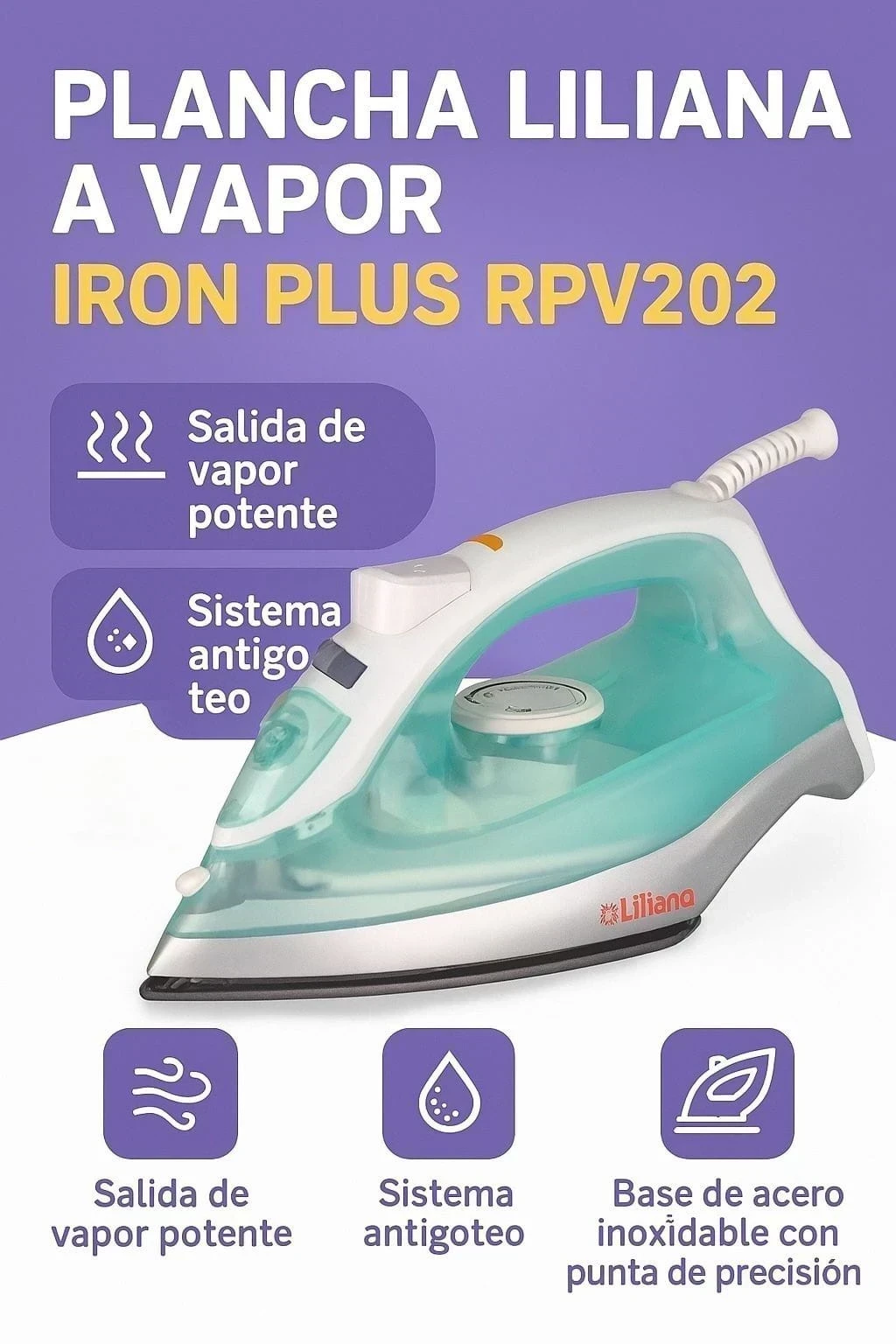 🪄 *PLANCHA LILIANA a vapor RPV202