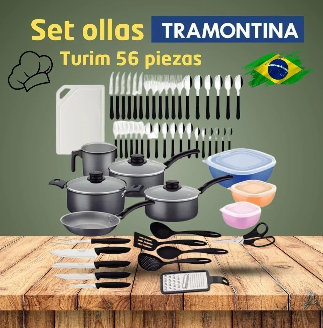 BATERÍA DE COCINA 56 PIEZAS TRAMONTINA OLLAS + CUBIERTOS 