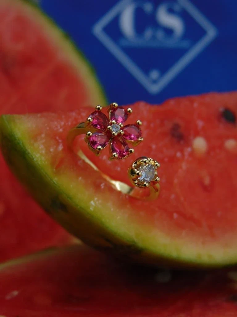 ANILLO ACERO DOR FLOR FUCSIA