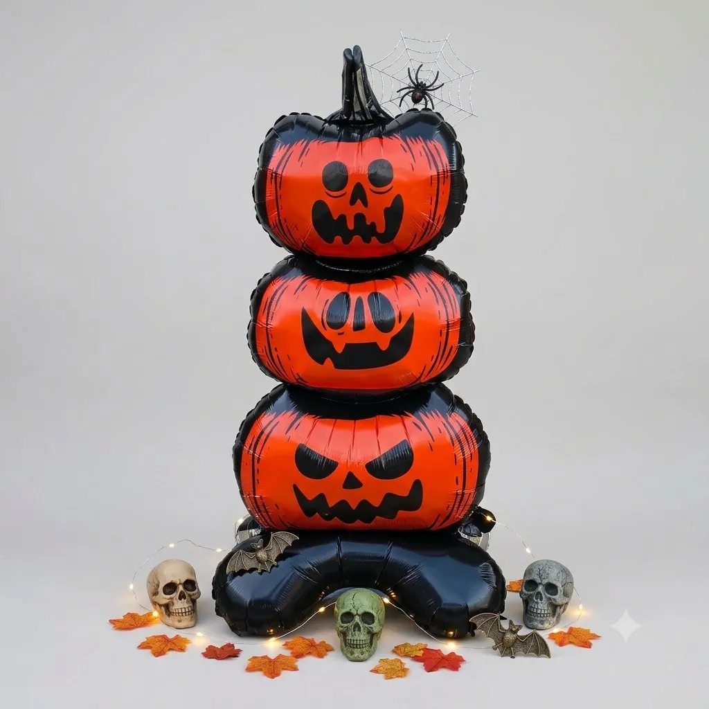 Globo metalizado grande 3 calabazas Halloween con base 50x135cm 2
