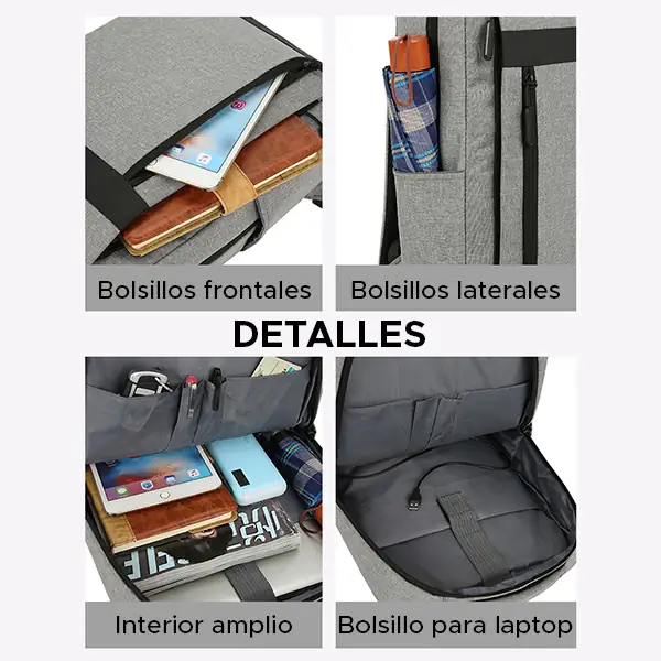 Mochila juvenil con puerto USB diseño ergonómico  3