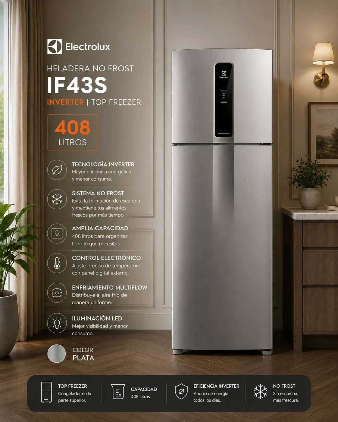 HELADERA ELECTROLUX 408 LITROS NO FROST INVERTER SILVER ‼️SOLO POR PEDIDOS ‼️ 