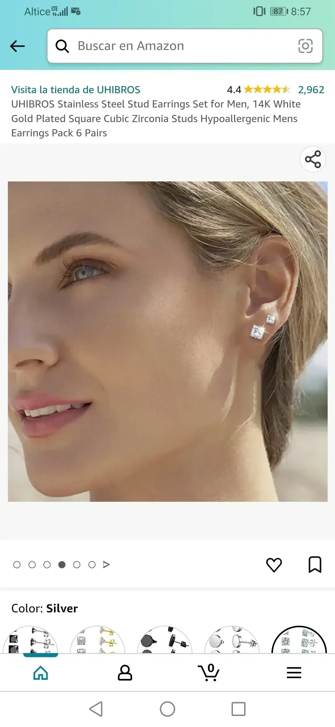 Pendientes Unisex Diamante Cuadrado  5