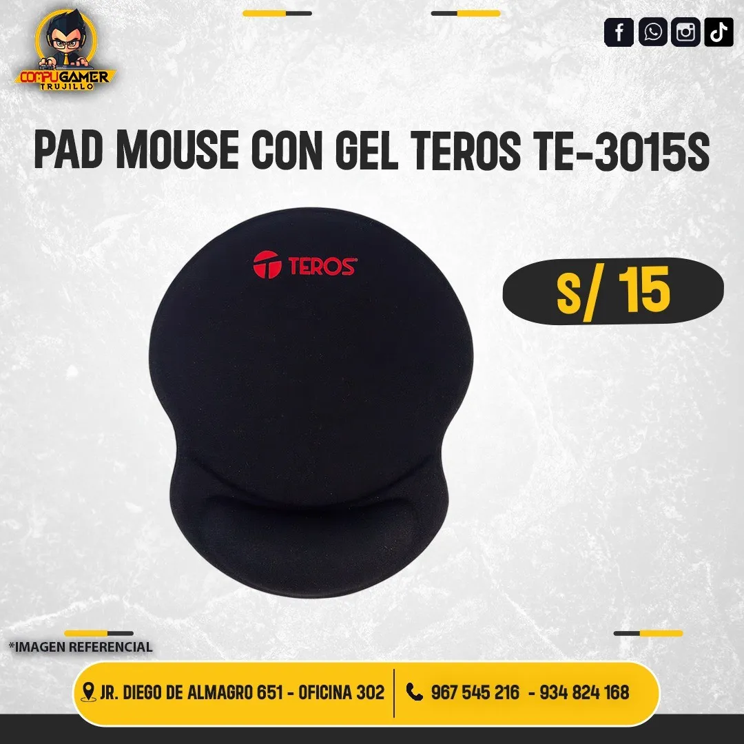PAD MOUSE TEROS TE-3015S BLACK CON BASE GOMA ANTIDESLIZANTE 