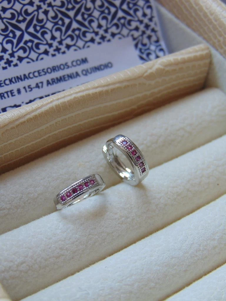 CANDONGAS RODIO PLATE LINEA CIRCONES FUCSIA 1.1CM