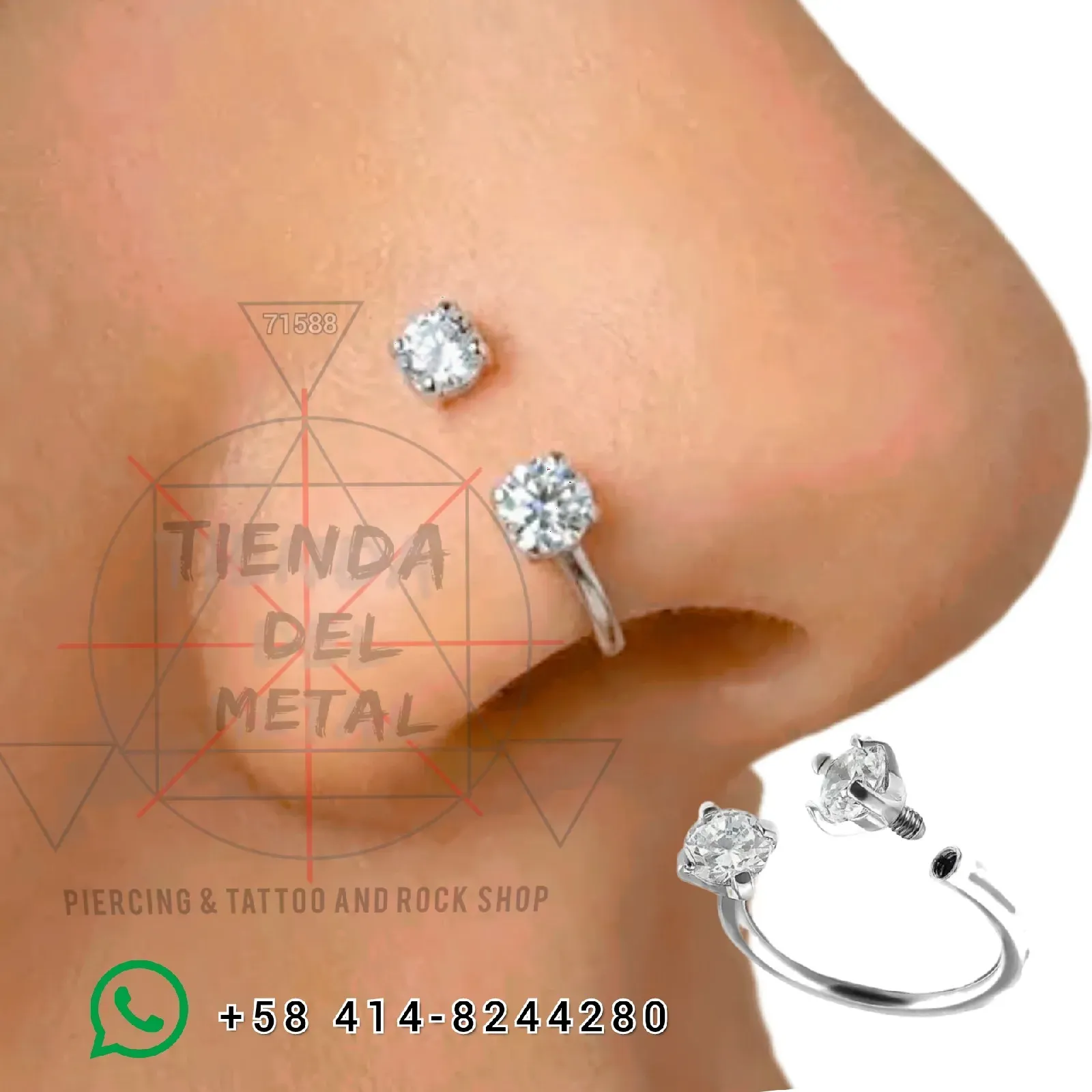 Piercing Joya herradura 1mm - doble diamante, inclustado traslúcido -Titanium  2