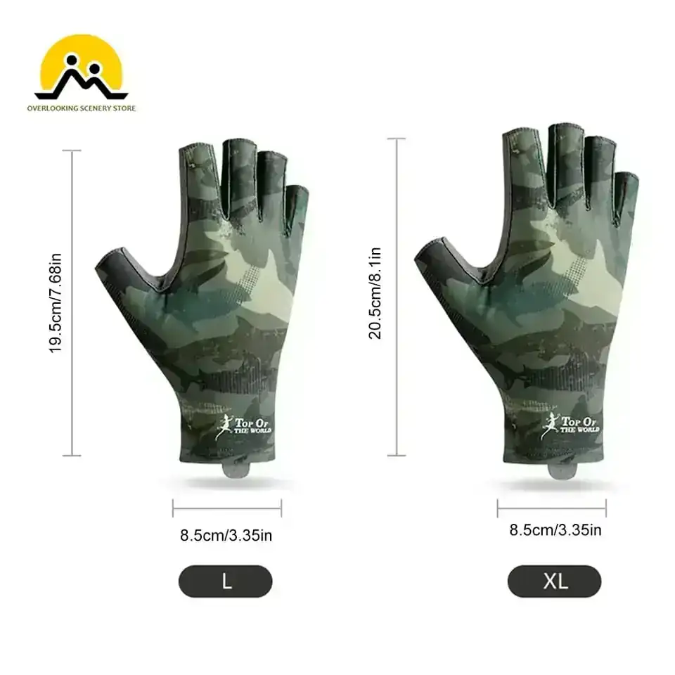 Guantes Pesca Con Protección Solar Verde Camuflaje Sin Dedos 4