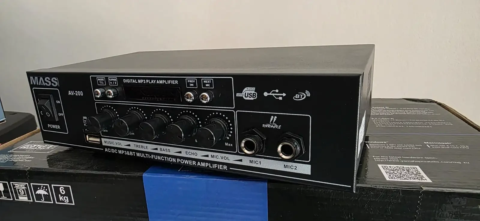 🔊Amplificador MASS🎚️🎛️ AV-200.  nuevos en caja potencia 500 wats Stereo, ⚡ DC 12 volt ,AC 110 ,220 excelente calidad de sonido ,  impedancia de 4 a 16 Ohms , entrada de USB , entrada y SALIDA RCAY AUX , Bluetooth, micro SD, entrada de micrófono Mic 1, Mic 2, FM ,☺️. Interesados llamar o escribir al WhatsApp :.......   Tenemos  varias opciones  de amplificadores  no dude en llamar 👌🏻