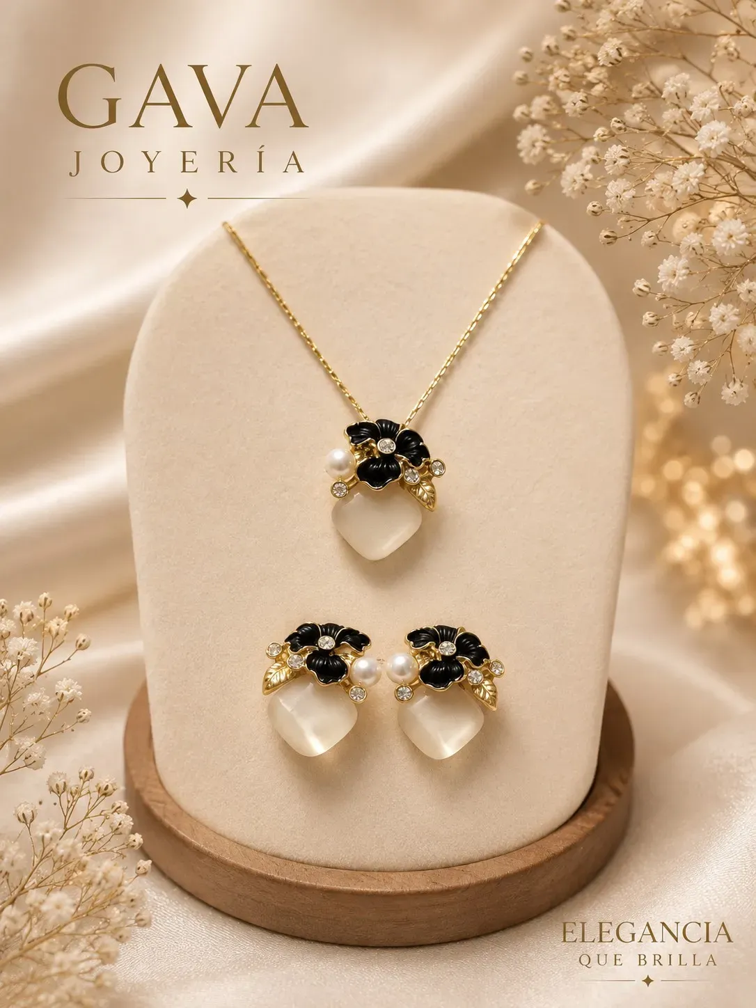 Juego cadena y aretes Ojo Gato