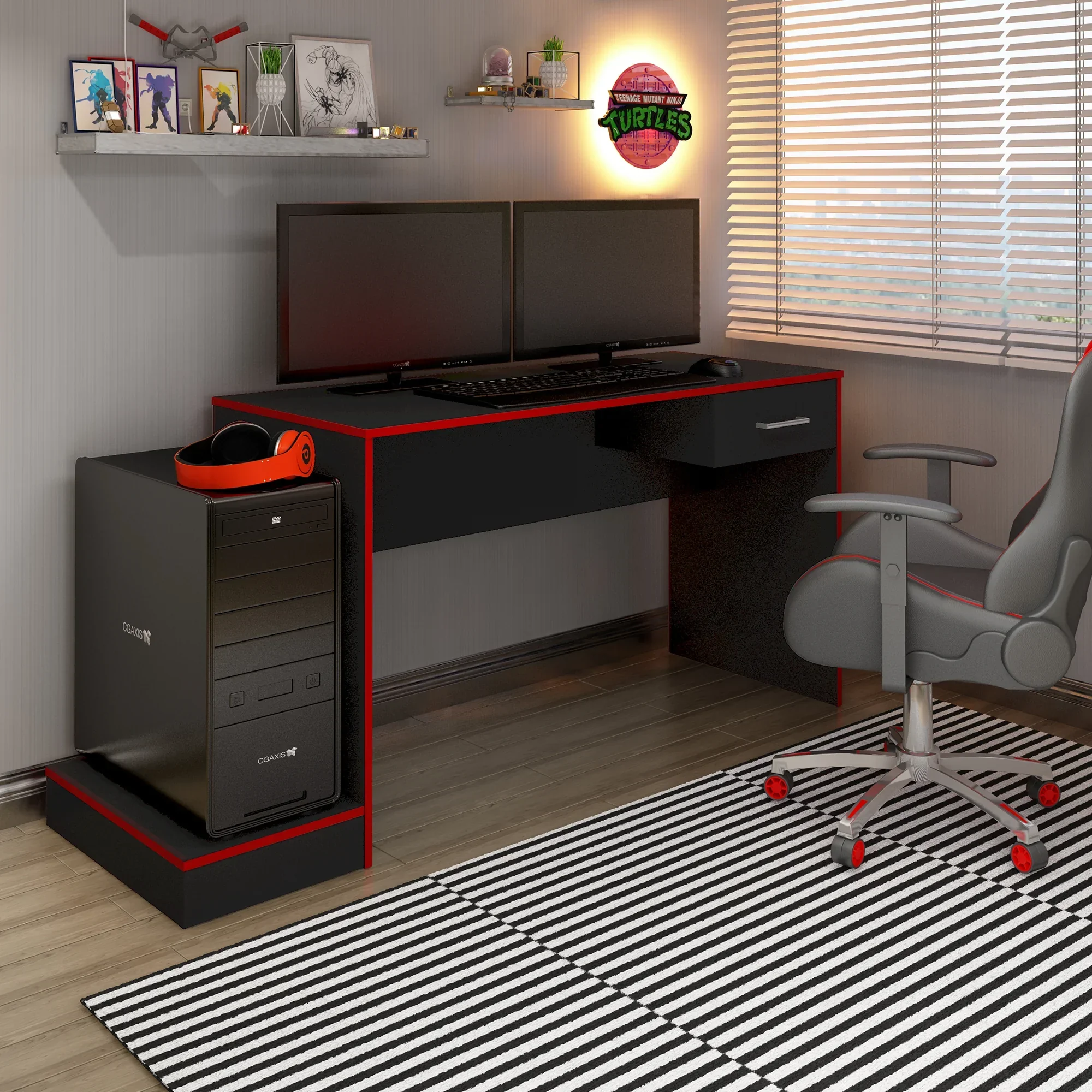 Escritorio Gamer Red Flag Negro con Rojo