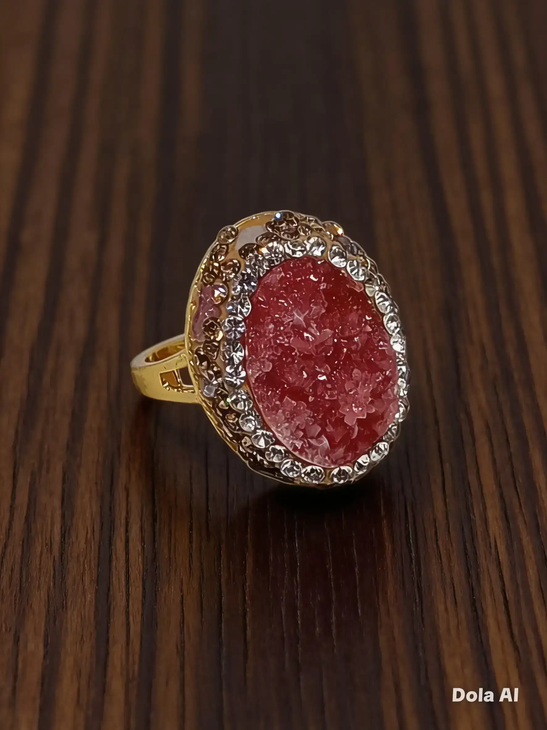 Anillo cuarzo rosa druzza