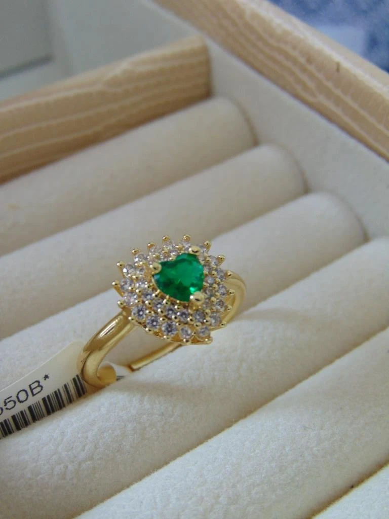 ANILLO ACERO DOR CORAZON VERDE MICROCIRCONES BLANCO 2