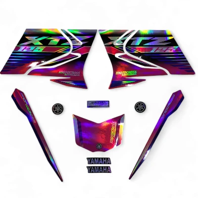 XTZ 125 Calcomanias 2024 Tornasol fucsia con lineas azul
