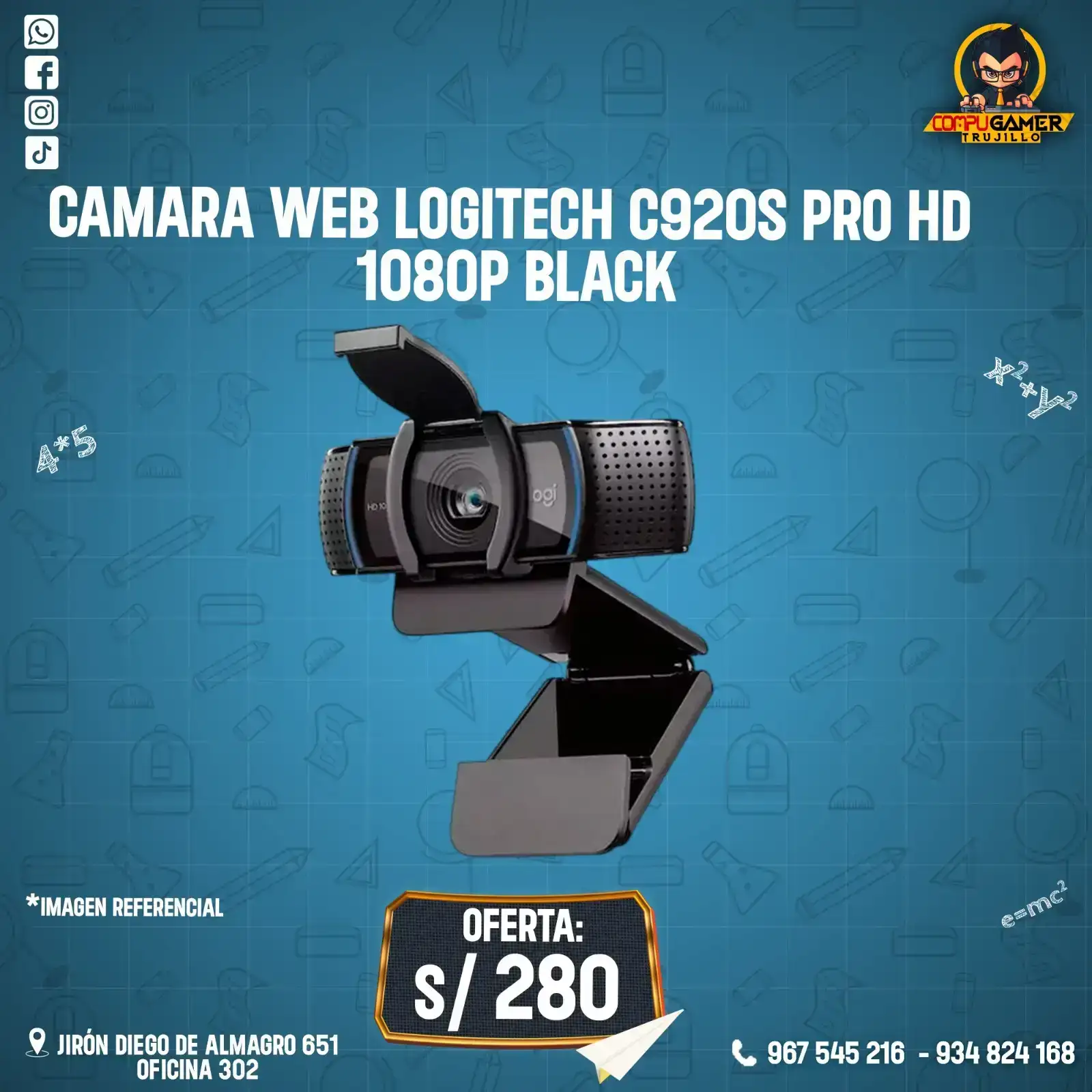 CÁMARA WEB LOGITECH C920S PRO HD 1080P BLACK 