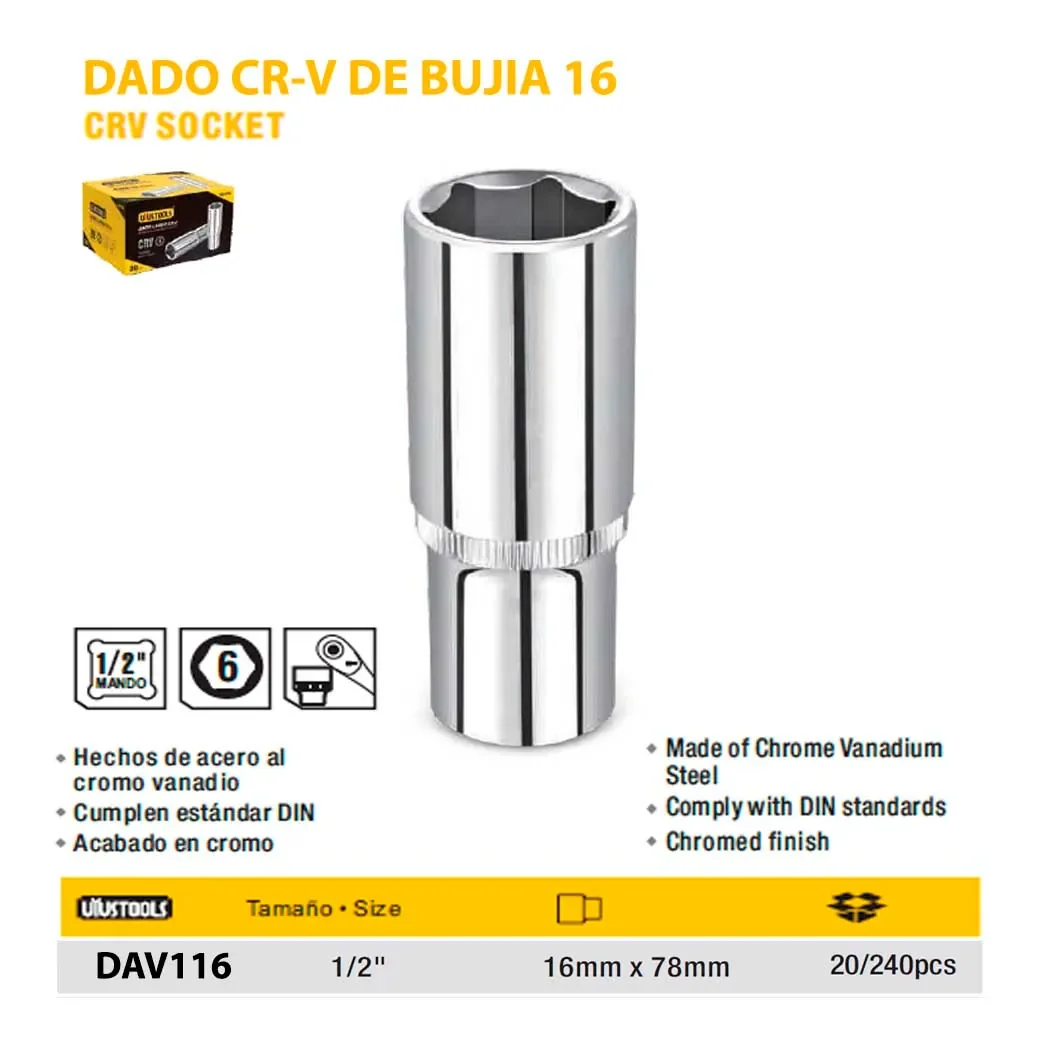 DADO HEX PARA BUJIA UYUST 1/2 16mm