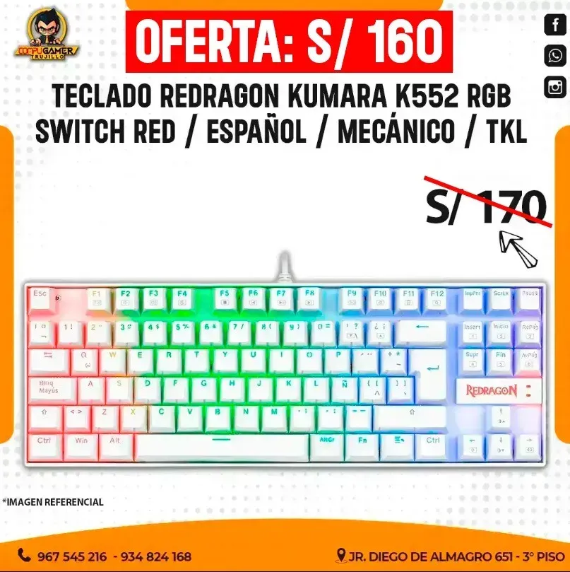 TECLADO MECÁNICO REDRAGON KUMARA K552W-RGB WHITE