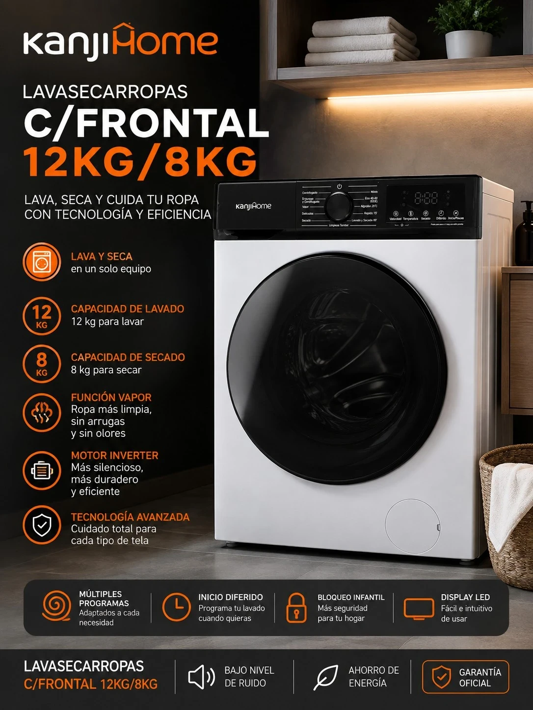 Lavasecarropas Kanjihome C/Frontal 12KG/8