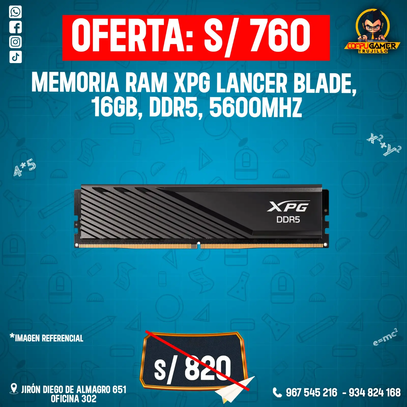MEMORIA RAM XPG LANCER BLADE, 16GB, DDR5, 5600MHZ 