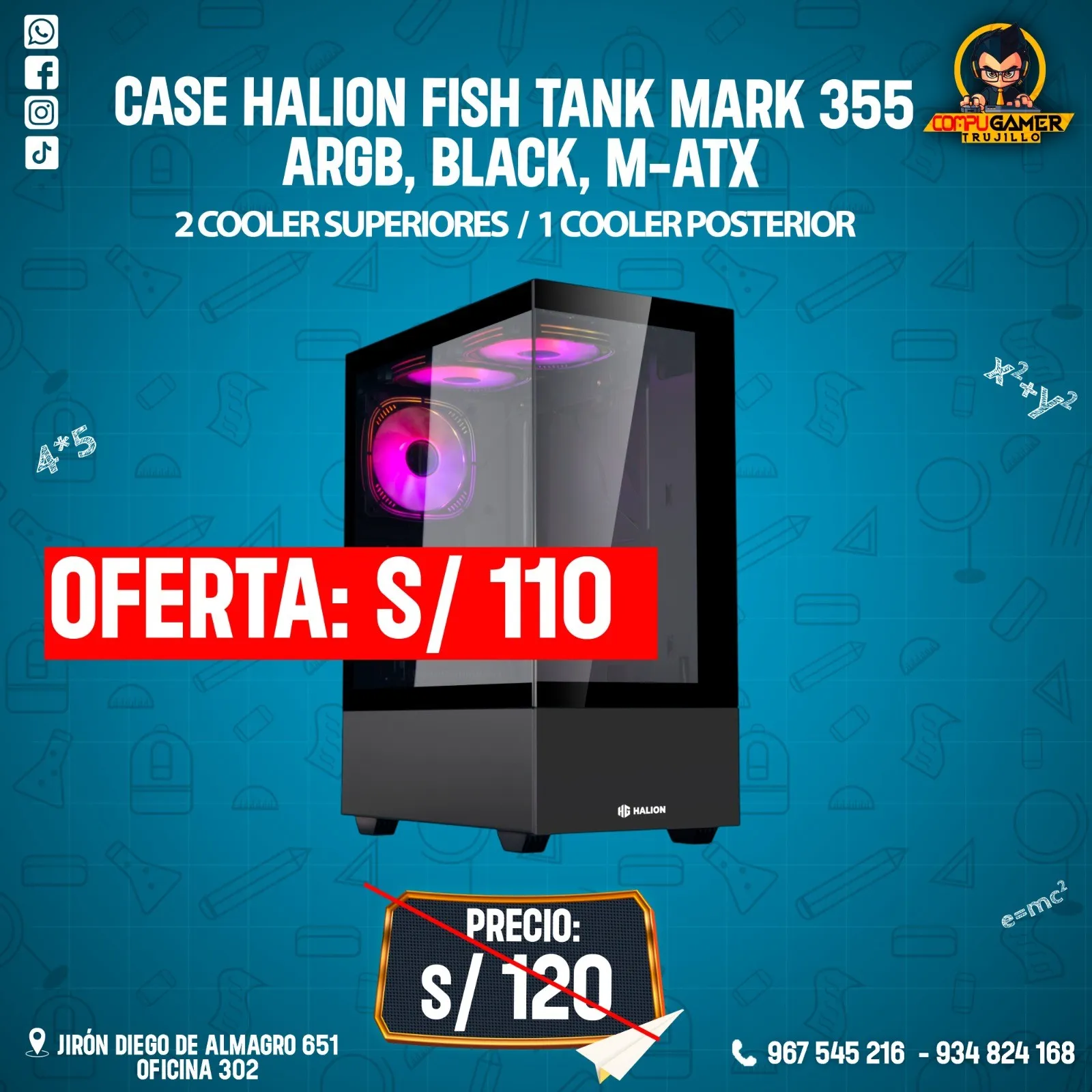 CASE HALION FISH TANK MARK 355, ARGB, BLACK, ATX