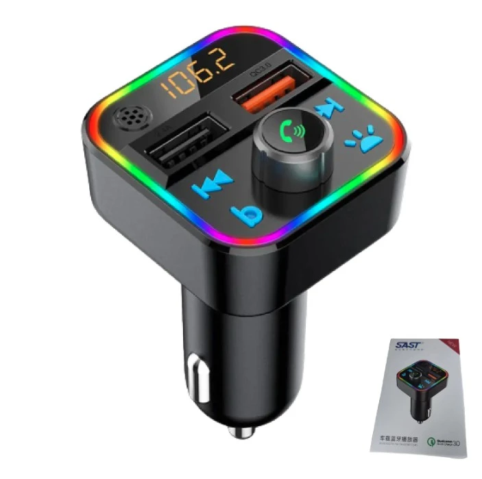 Sintonizador / Emisor Radio FM Bluetooth Con 2 USB / FAST CHARGE QC3.0 / 30W / MicroSD / Luces Led RGB / SAST