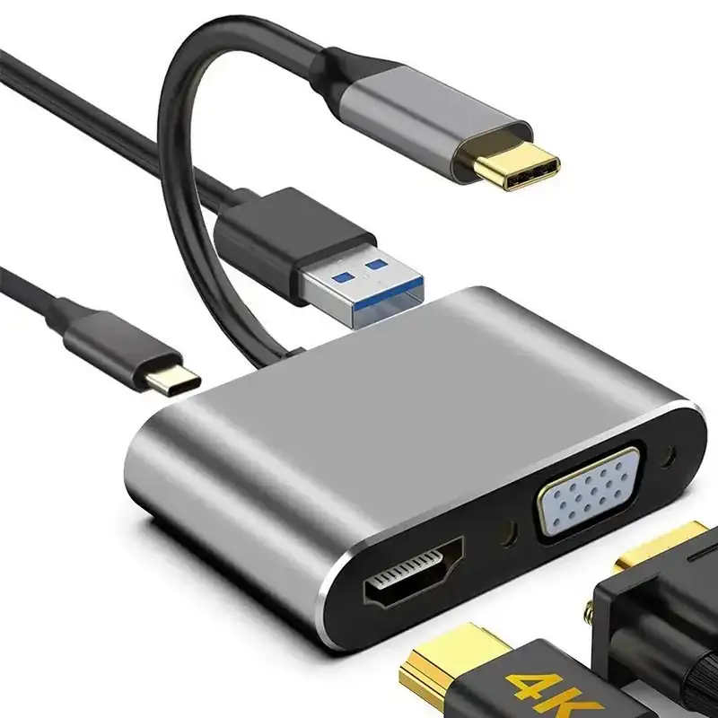 STATION TYPE-C A HDMI+VGA+USB+TYPE-C 4 EN 1 MOD: DT04	 $