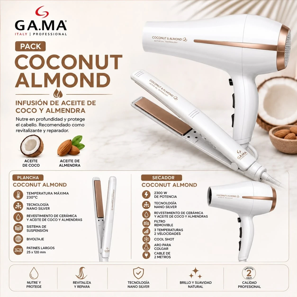 COMBO GAMA PLANCHA + SECADOR  COCONUT & ALMOND